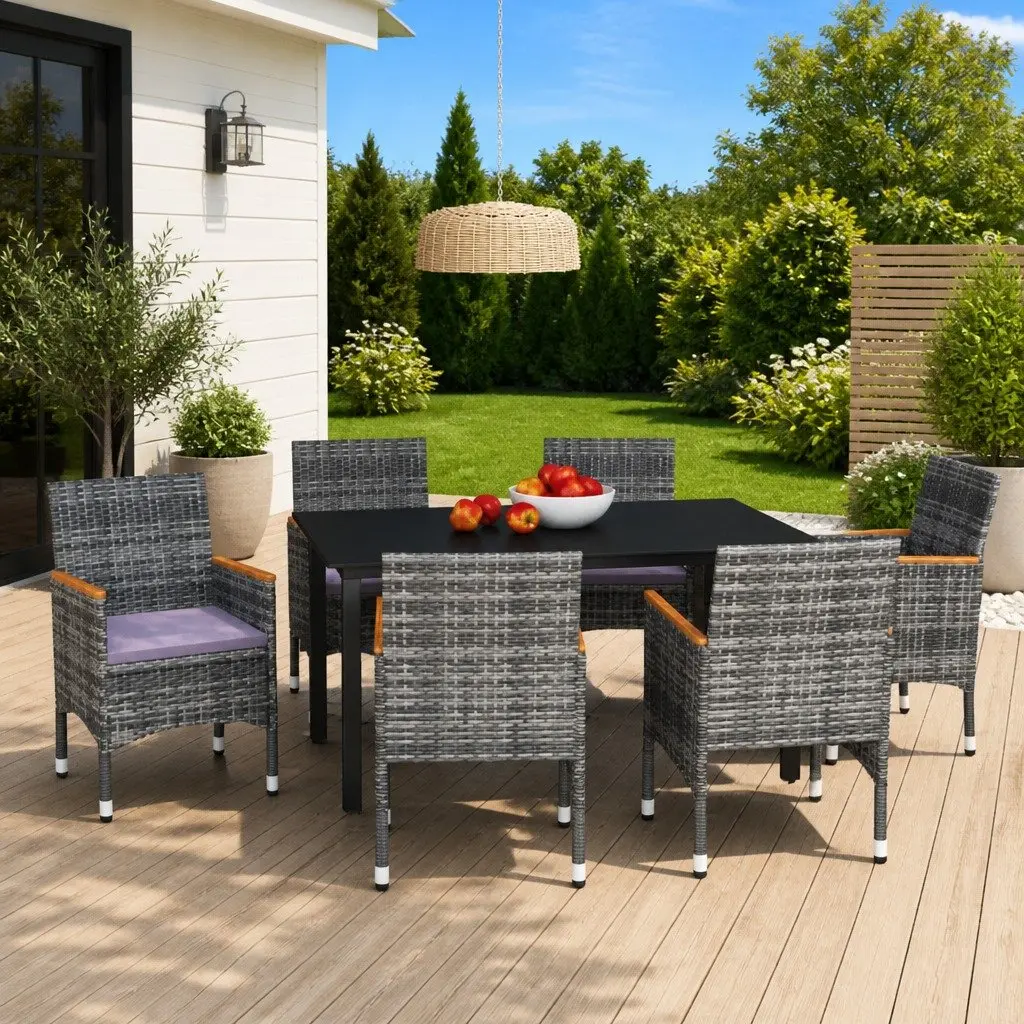 Garden Dining Set 7 Piece Outdoor Patio Furniture with Cushions Grey