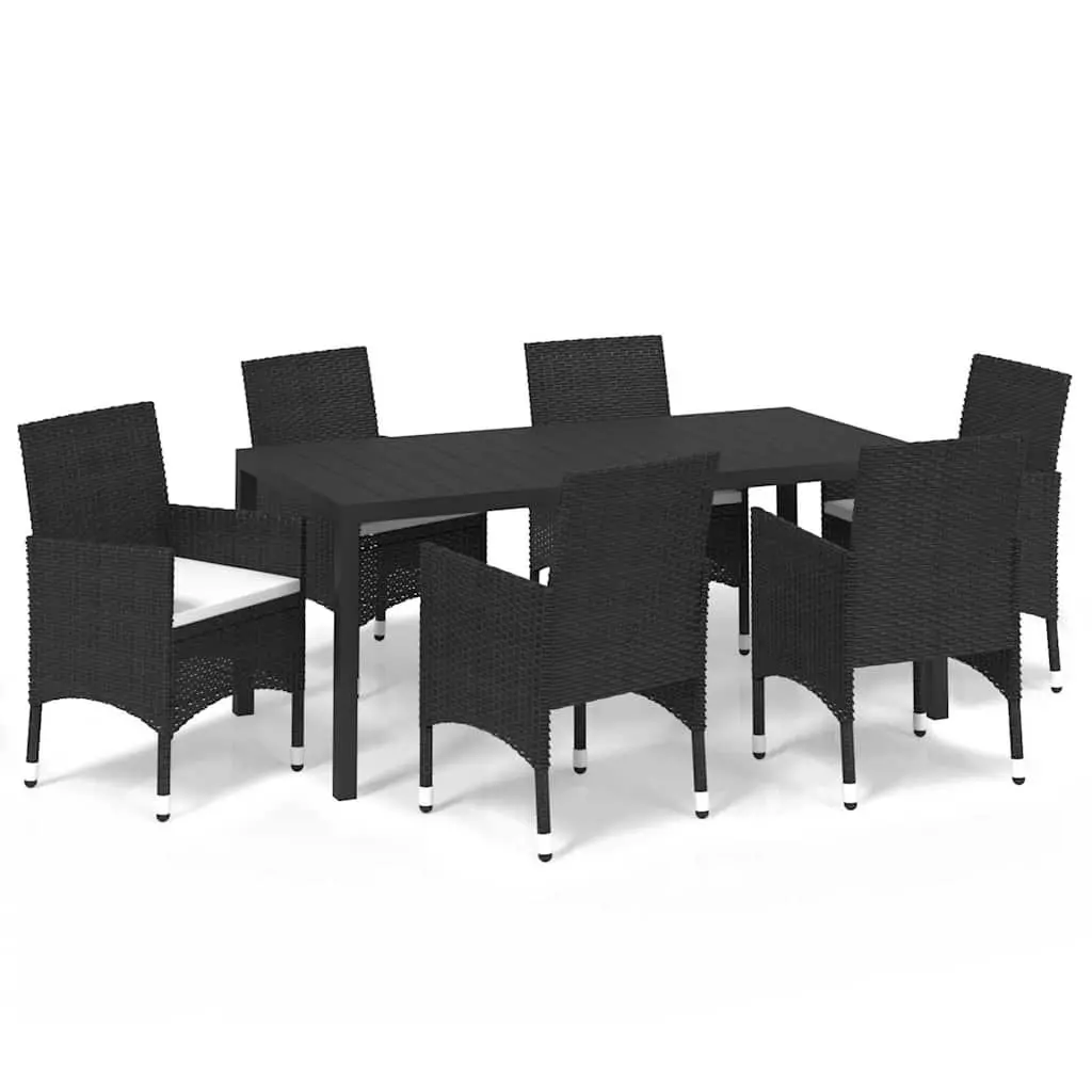 7 Piece Garden Dining Set Outdoor Patio Table Chairs PE Rattan Black Cushions