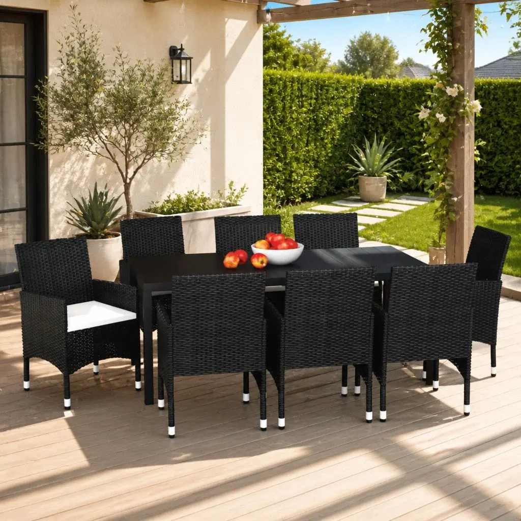 Garden Dining Set 9 Piece Outdoor Patio Furniture Poly Rattan Black Chairs Table