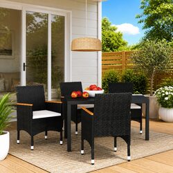 Garden Dining Set: 5 Piece Poly Rattan Furniture with Cushions
