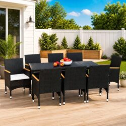 9 Piece Outdoor Dining Set with Specifications: Black Finish