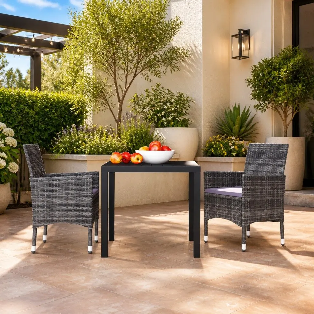 Garden Dining Set 3 Piece Outdoor Furniture with Cushions Patio Table Chairs