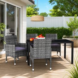 5 Piece Garden Dining Set Poly Rattan Chairs Table Outdoor Patio Furniture Grey