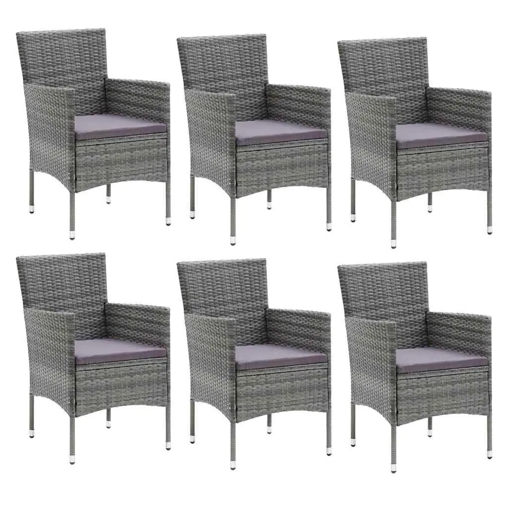 7 Piece Garden Dining Set Grey Poly Rattan Outdoor Patio Furniture with Cushions