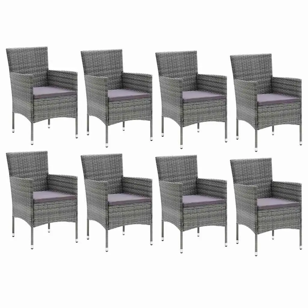 Outdoor Patio Furniture Dining Set 9 Piece Garden Use Grey Cushions Poly Rattan