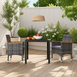 3-Piece Garden Dining Set: 1 Table, 2 Chairs, Cushions