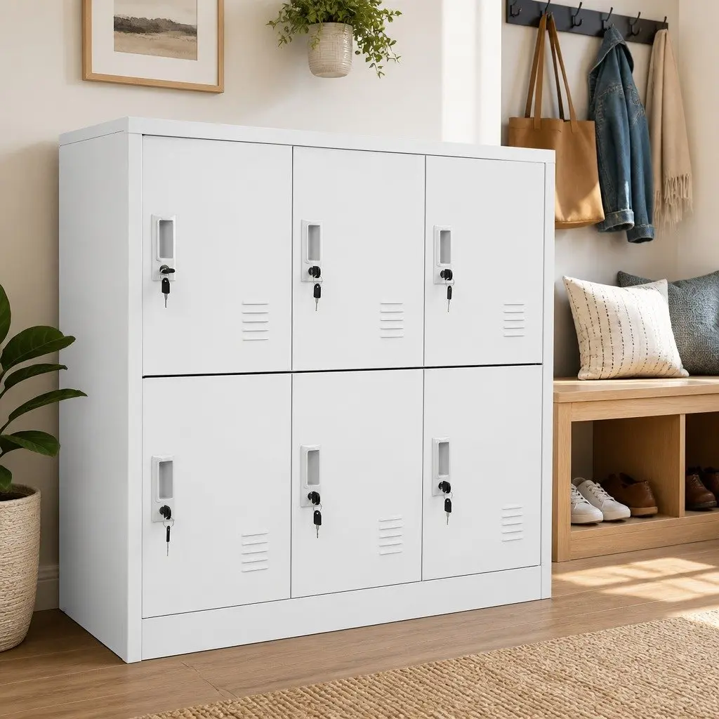 Locker Cabinet Office School Bedroom 2 Piece Set Grey Steel Storage Organiser