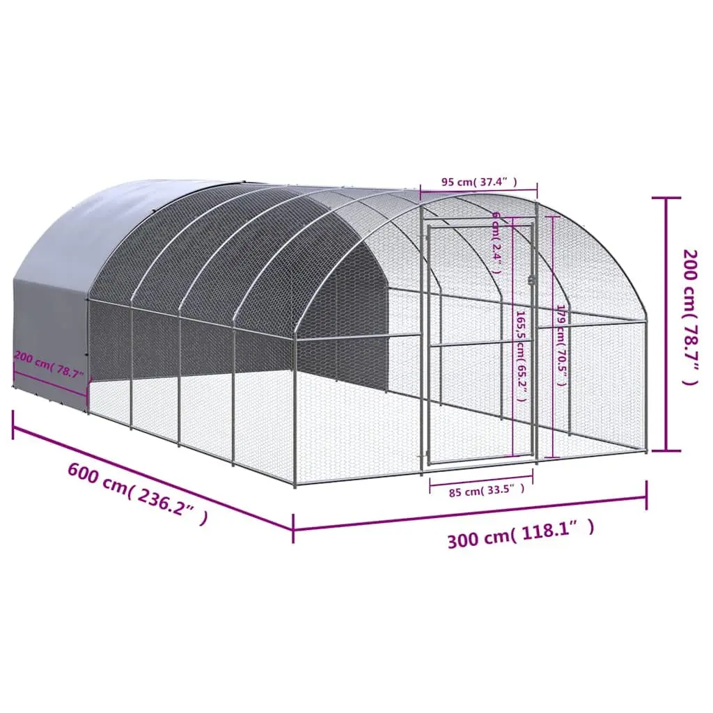 Outdoor Chicken Coop for Backyard 3x6x2m Galvanised Steel Poultry Enclosure Run Hens Ducks