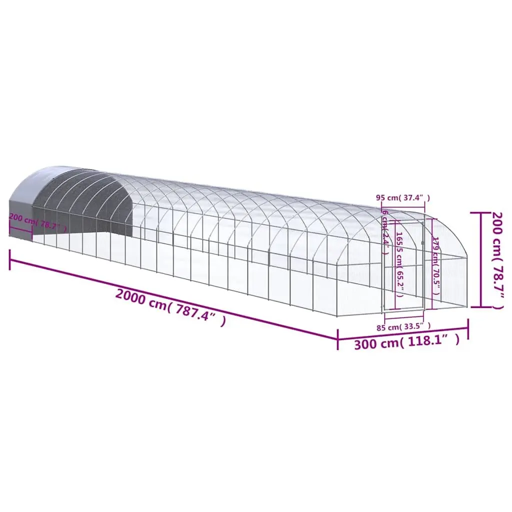 Outdoor Chicken Coop 3x20x2m Galvanised Steel Poultry Run Enclosure Small