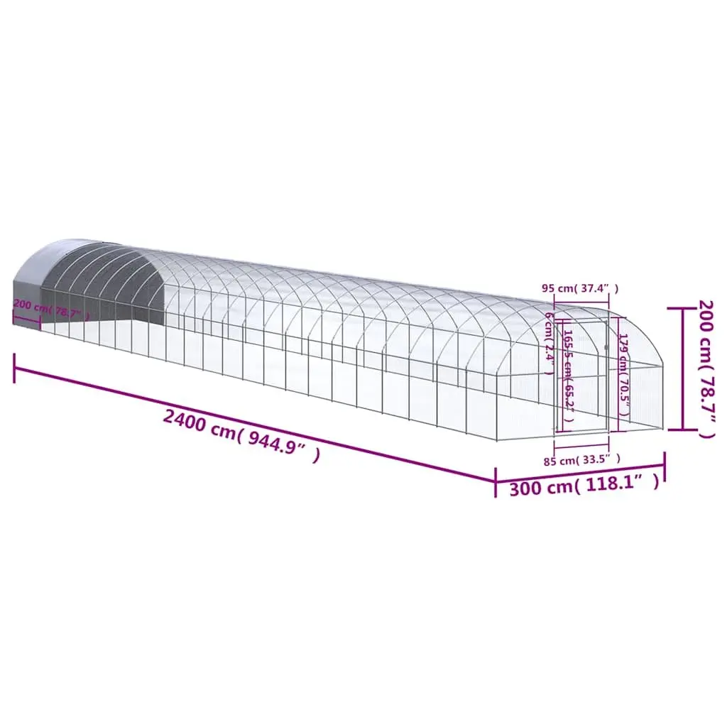 Outdoor Chicken Coop for Backyard Poultry 3x24x2m Galvanised Steel Enclosure