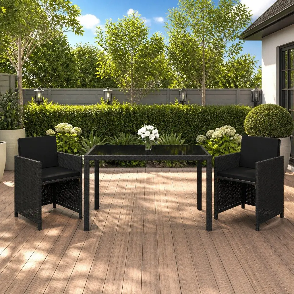 Garden Dining Set Outdoor Furniture 3 Piece Black