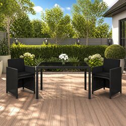 3 Piece Garden Dining Set - Black Cushions Included