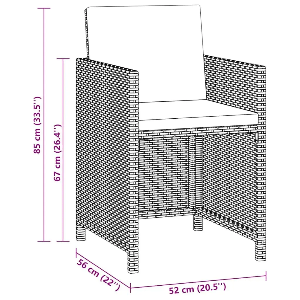 Garden Dining Set Outdoor Use 3 Piece Poly Rattan Table Chairs with Cushions