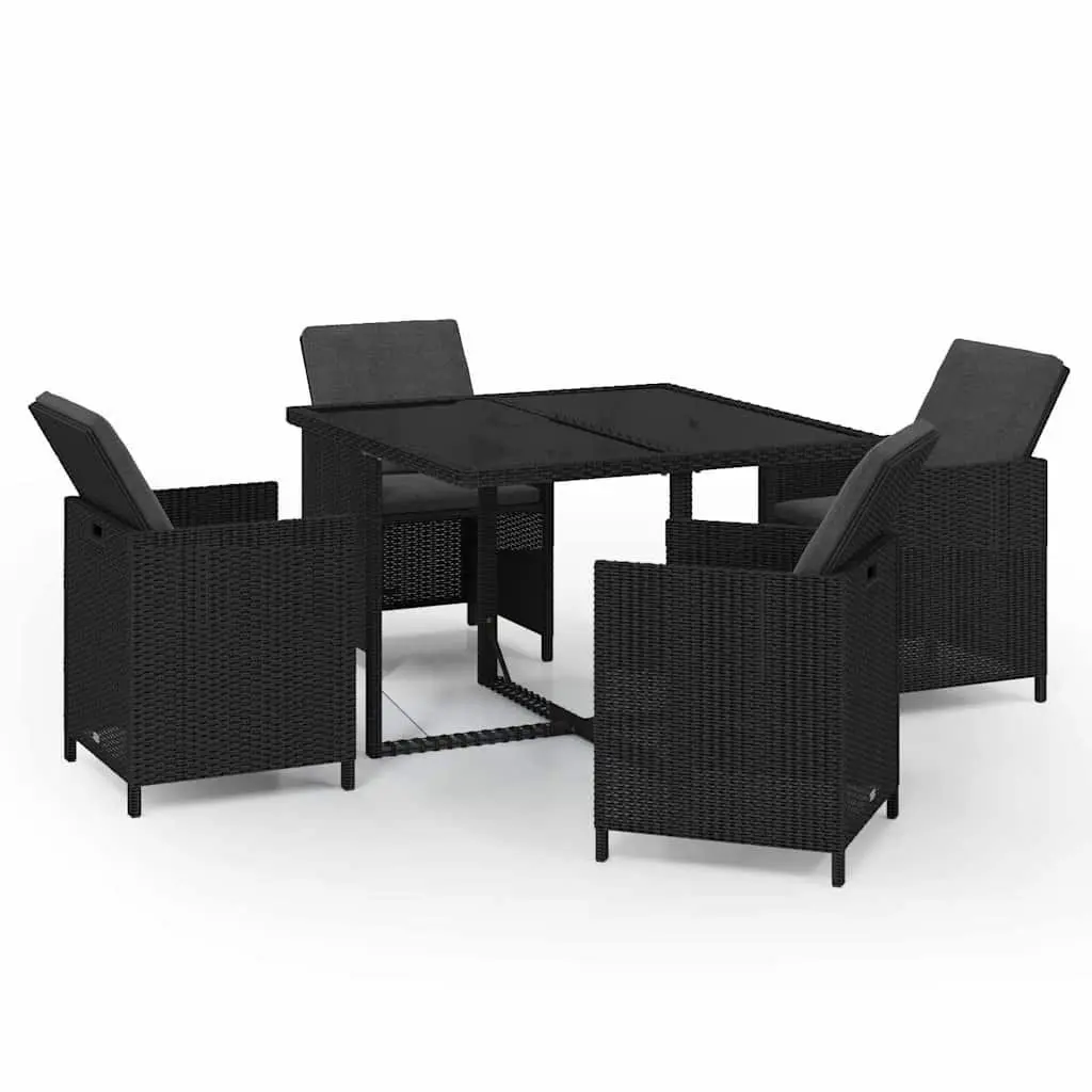 5 Piece Outdoor Dining Set Patio Furniture Black PE Rattan with Cushions