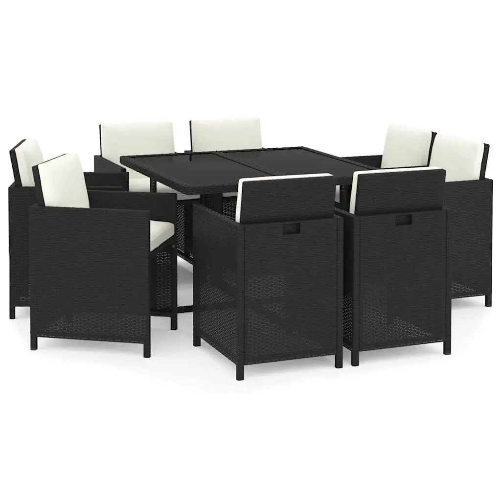 Outdoor Dining Set 9 Piece Garden Furniture Poly Rattan Black with Cushions