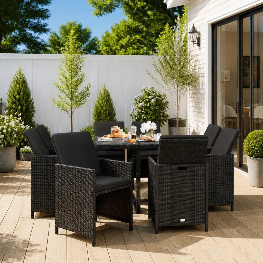 9 Piece Black Garden Dining Set