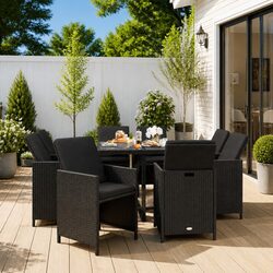 Garden Dining Set 9 Piece Poly Rattan Outdoor Furniture with Cushions Black