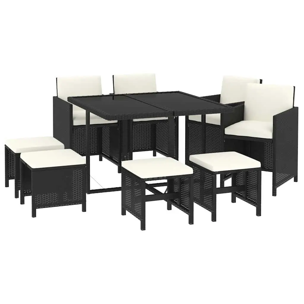 Outdoor Dining Set 9 Piece Garden Furniture PE Rattan Glass Table Chairs Stools