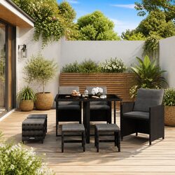 9 Piece Outdoor Garden Dining Set Poly Rattan Patio Furniture Black with