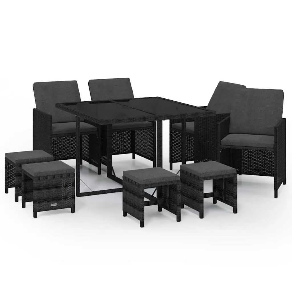 9 Piece Outdoor Garden Dining Set Poly Rattan Patio Furniture Black with