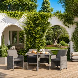5 Piece Garden Dining Set: Durable Grey Rattan and Steel