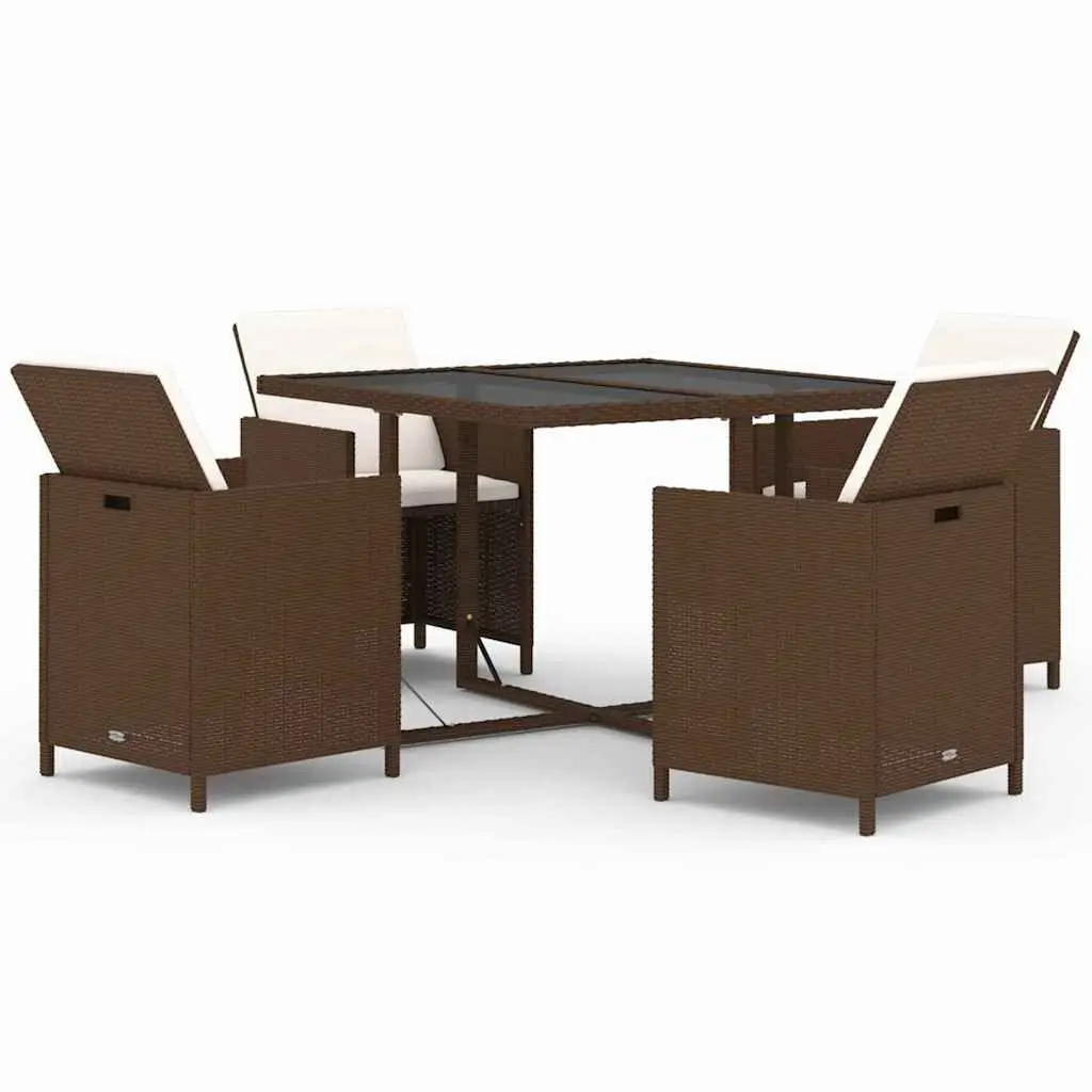 5 Piece Outdoor Garden Dining Set with Cushions for Patio Use in Brown PE Rattan