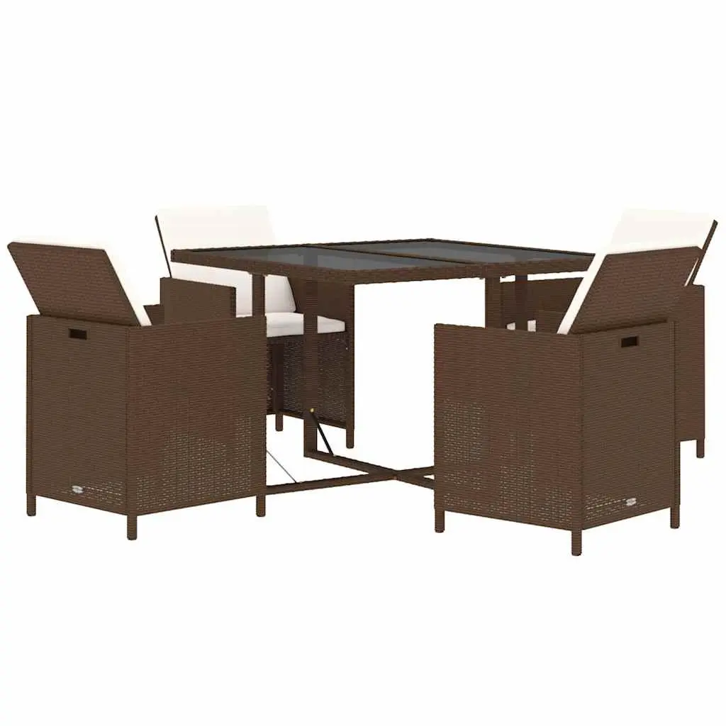 5 Piece Outdoor Garden Dining Set with Cushions for Patio Use in Brown PE Rattan