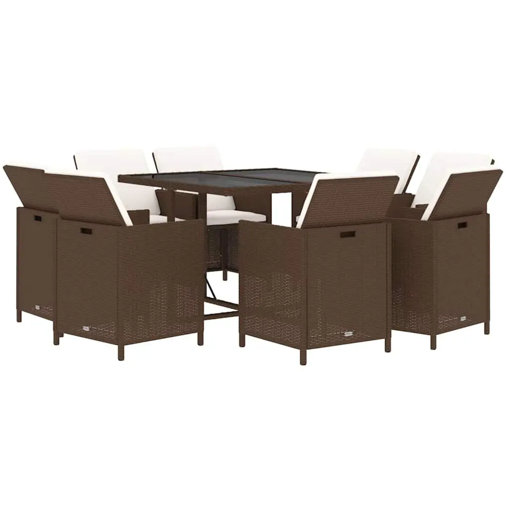 Garden Dining Set Outdoor Patio Furniture 9 Piece Brown PE Rattan with Cushions