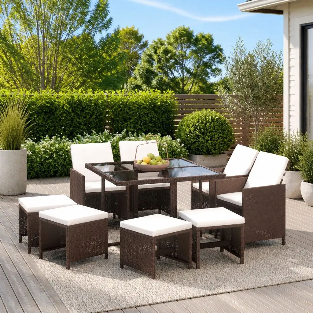 9 Piece PE Rattan Outdoor Dining Set