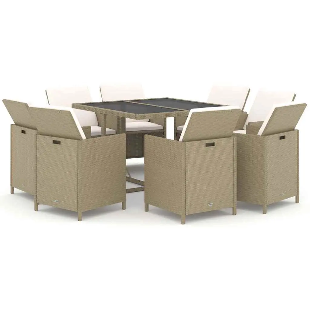 Garden Dining Set Outdoor Patio Furniture 9 Piece Beige Cushions