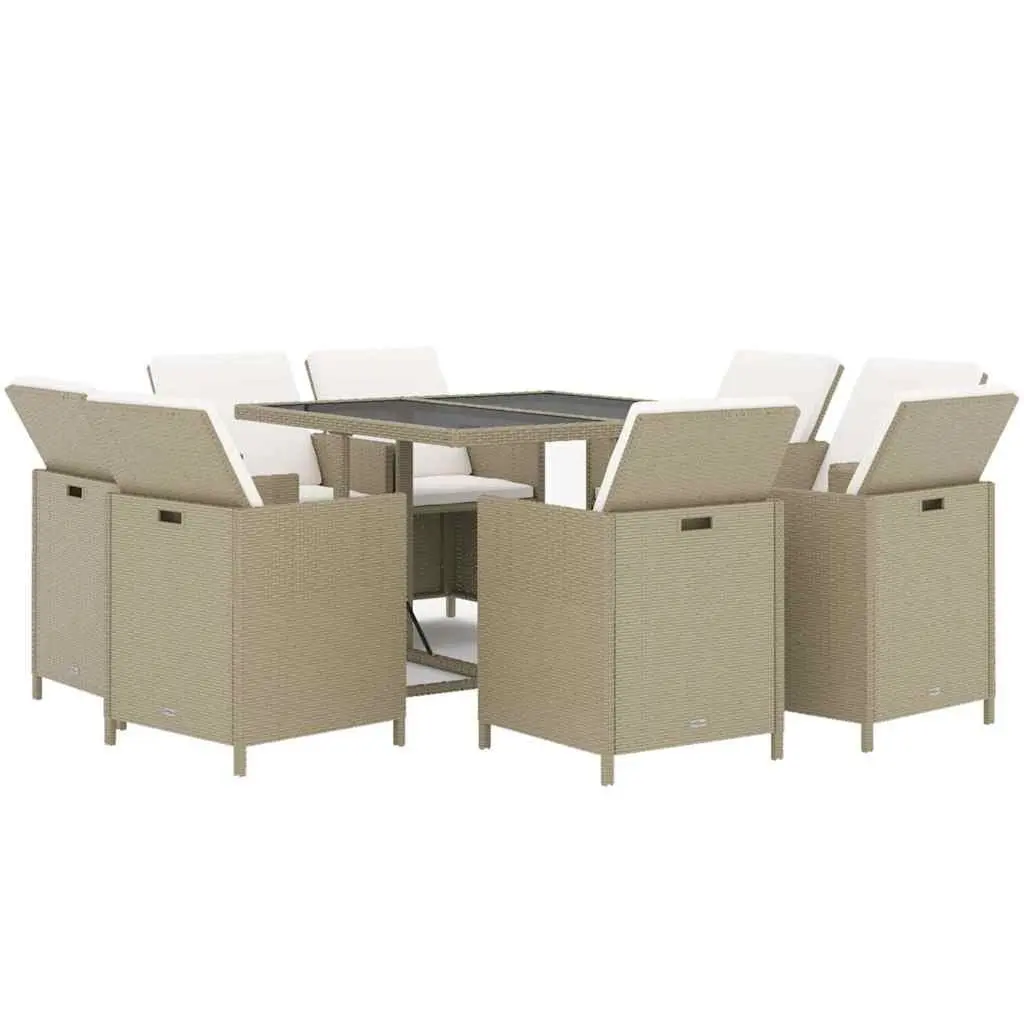 Garden Dining Set Outdoor Patio Furniture 9 Piece Beige Cushions