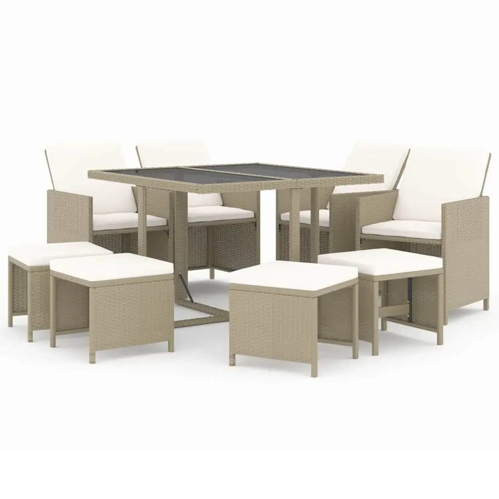 Garden Dining Set 9 Piece Outdoor Patio Furniture PE Rattan Beige with Cushions