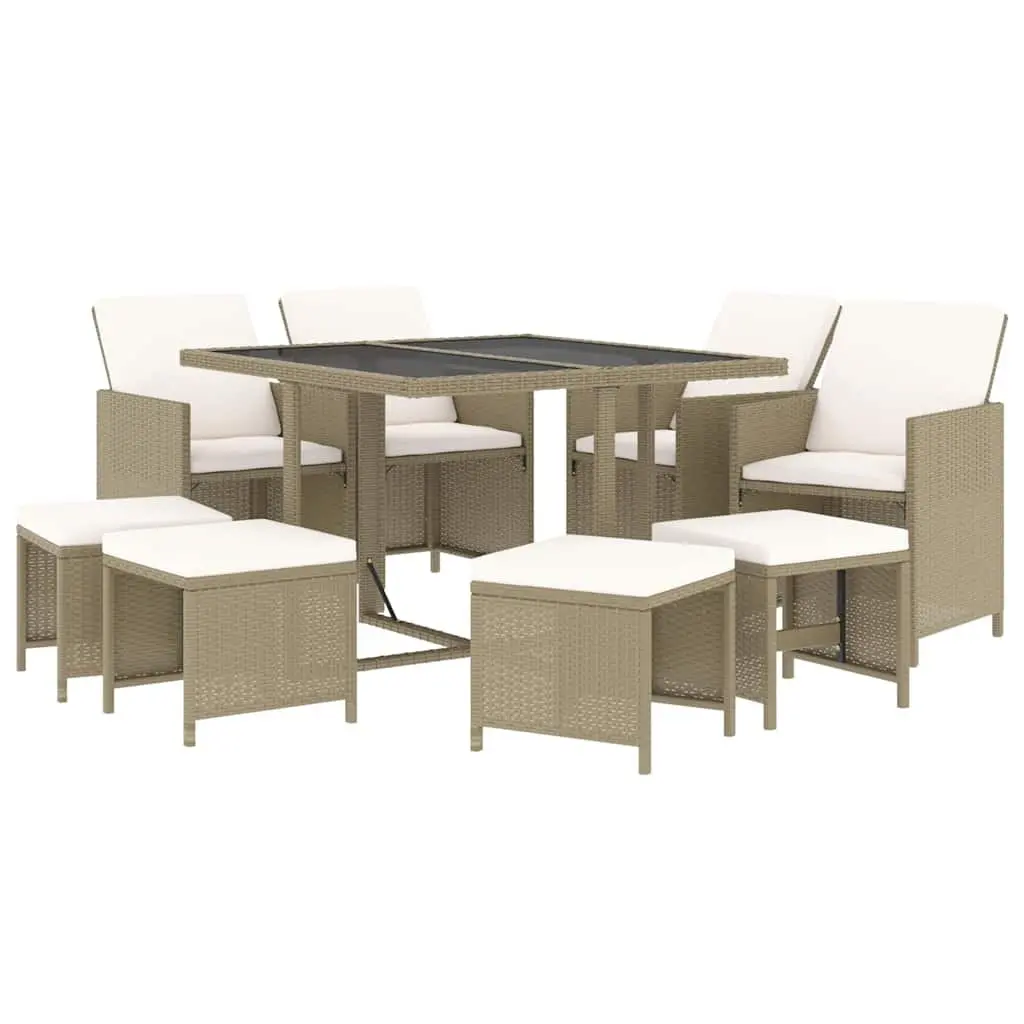 Garden Dining Set 9 Piece Outdoor Patio Furniture PE Rattan Beige with Cushions