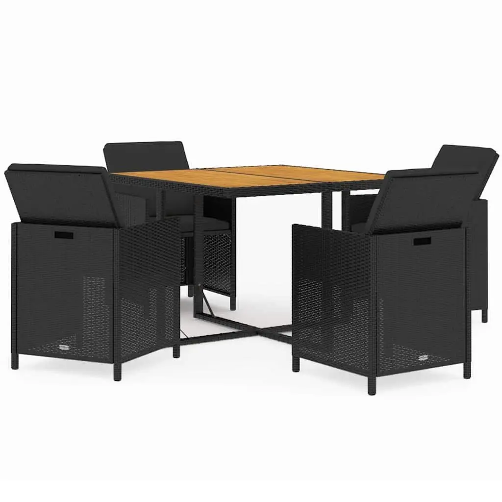 Outdoor Dining Set for Garden 5 Piece Poly Rattan Patio Furniture Black