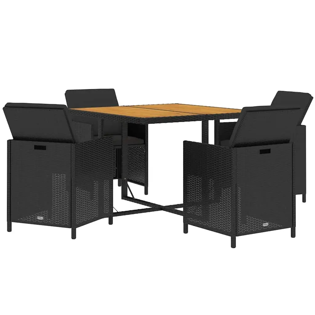 Outdoor Dining Set for Garden 5 Piece Poly Rattan Patio Furniture Black