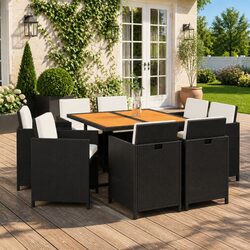 9-Piece Outdoor Dining Set with Black PE Rattan and Steel