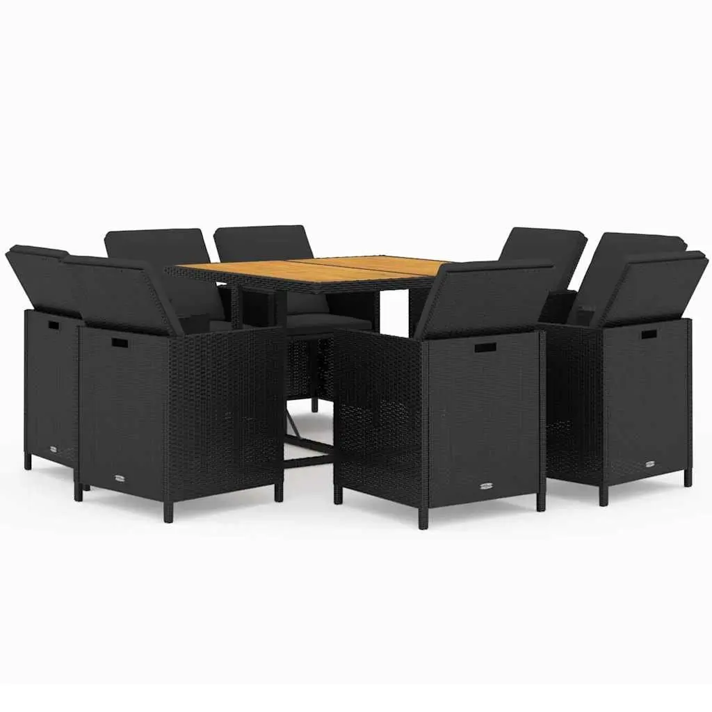 Garden Dining Set 9 Piece Outdoor Furniture Poly Rattan Black Cushions Patio