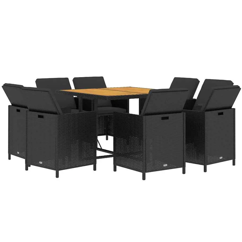 Garden Dining Set 9 Piece Outdoor Furniture Poly Rattan Black Cushions Patio