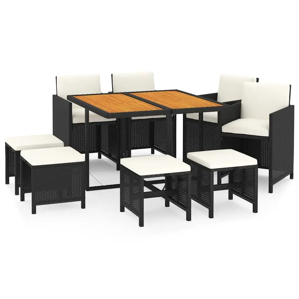 Outdoor Dining Set Garden Furniture 9 Piece Black Poly Rattan with Cushions
