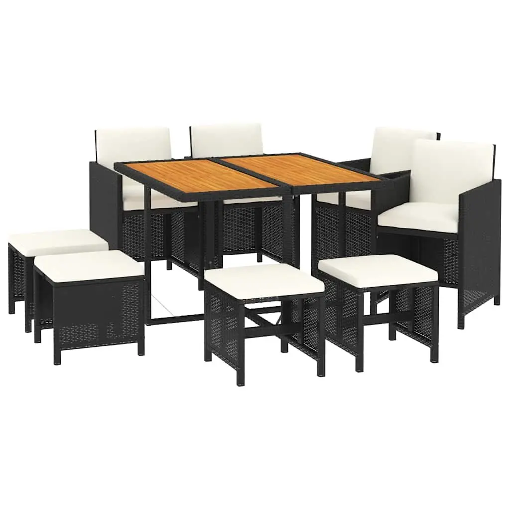 Outdoor Dining Set Garden Furniture 9 Piece Black Poly Rattan with Cushions