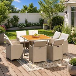 9 Piece Outdoor Dining Set with Cushions and Steel Frame