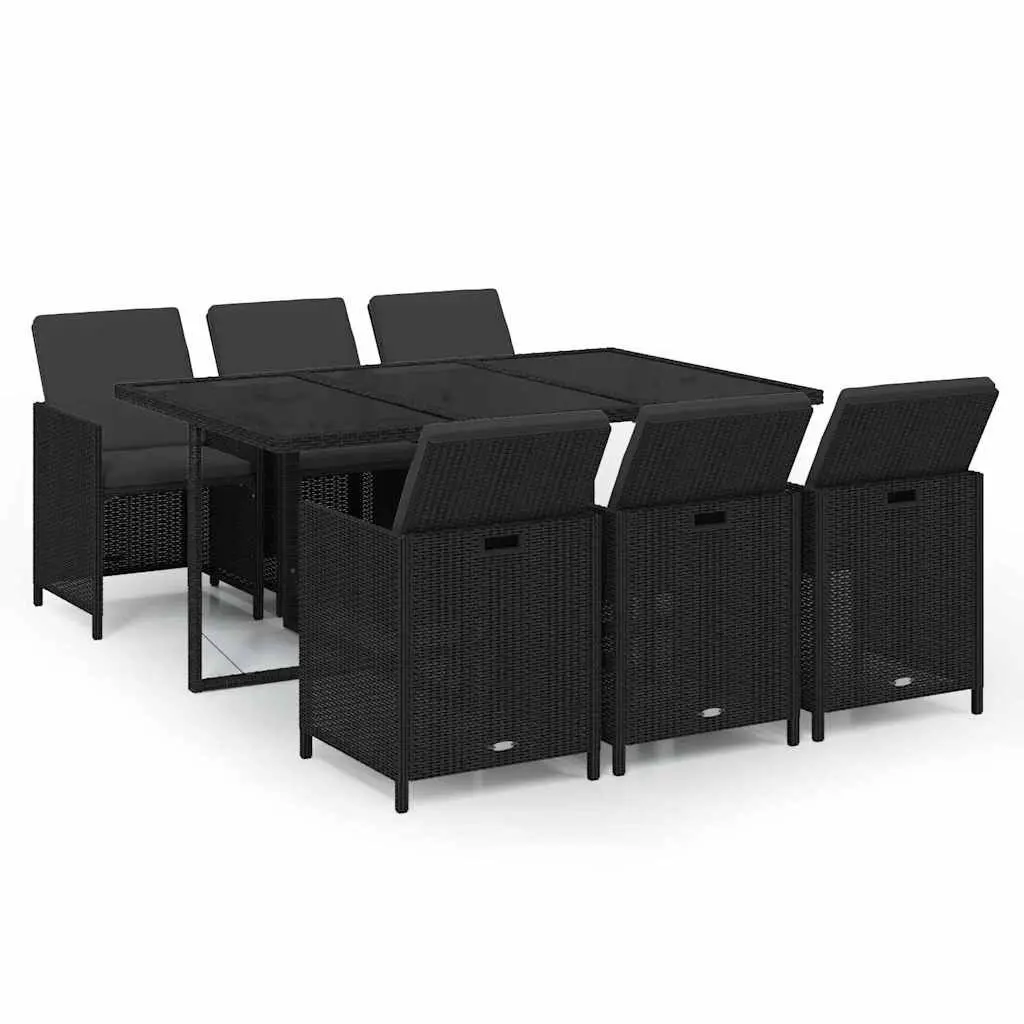 7 Piece Outdoor Garden Dining Set Poly Rattan Chairs Table with Cushions Black