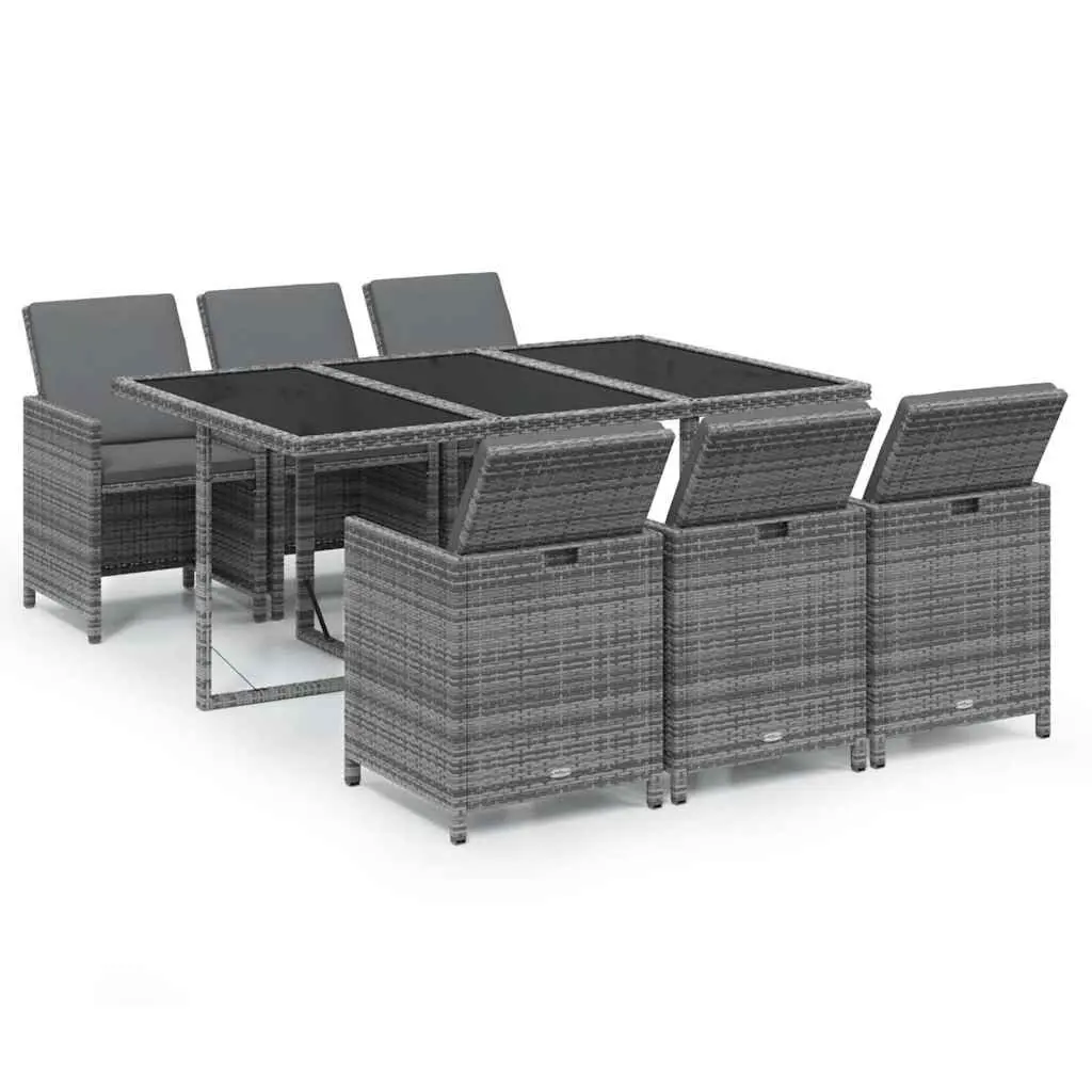 Garden Dining Set Outdoor Use 7 Piece Rattan Grey with Cushions