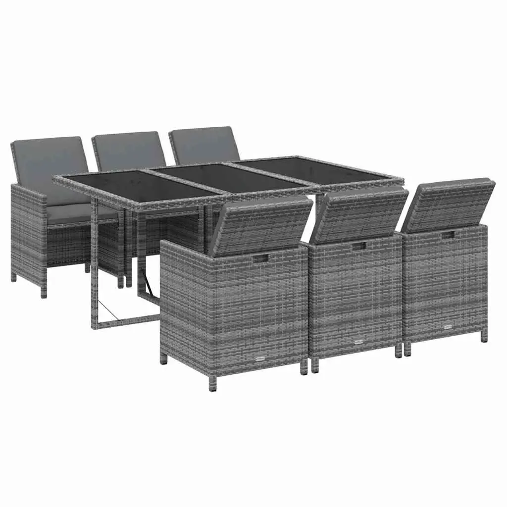 Garden Dining Set Outdoor Use 7 Piece Rattan Grey with Cushions