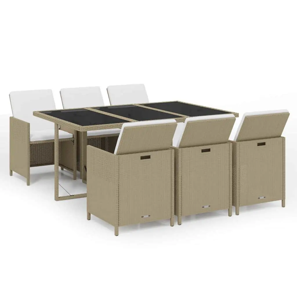 7 Piece Outdoor Garden Dining Set Beige PE Rattan Patio Furniture