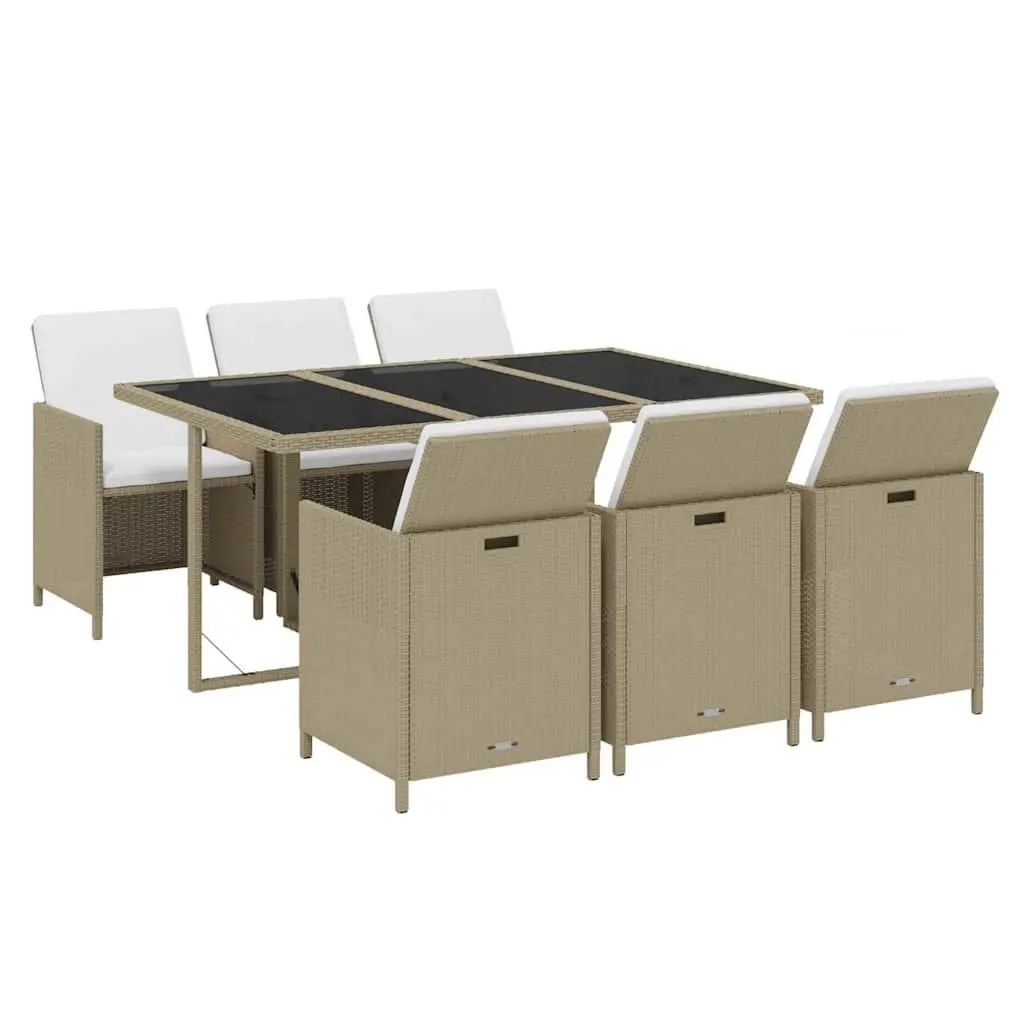 7 Piece Outdoor Garden Dining Set Beige PE Rattan Patio Furniture