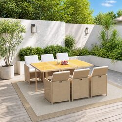 Garden Dining Set 7 Piece Outdoor Furniture PE Rattan Beige Table Chairs