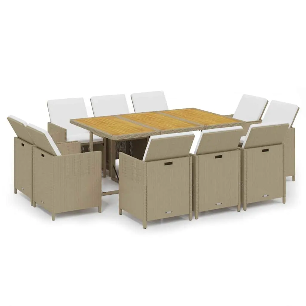 Garden Dining Set Outdoor Furniture 11 Piece PE Rattan Patio Table Chairs Beige