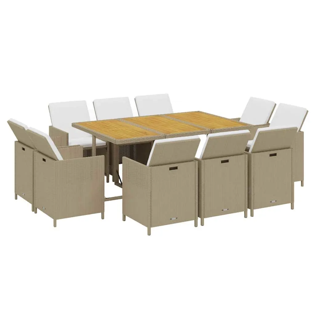 Garden Dining Set Outdoor Furniture 11 Piece PE Rattan Patio Table Chairs Beige