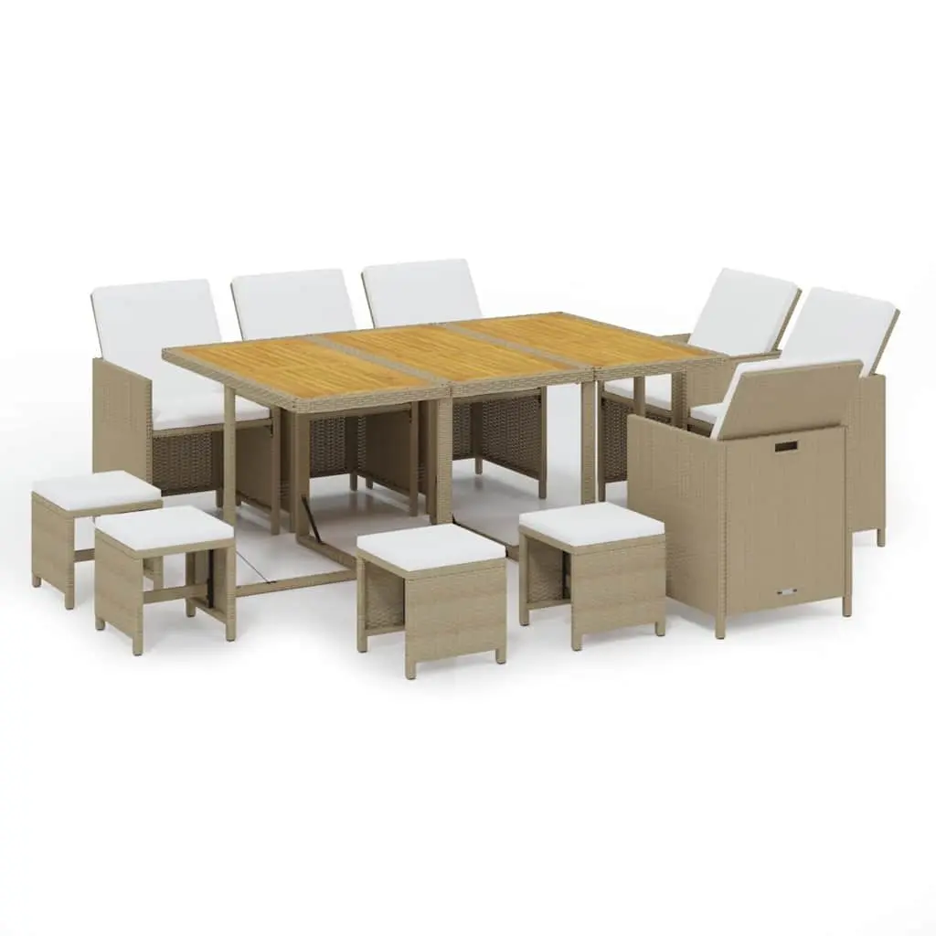 Garden Dining Set Outdoor Furniture 11 Piece Poly Rattan Beige Patio Table